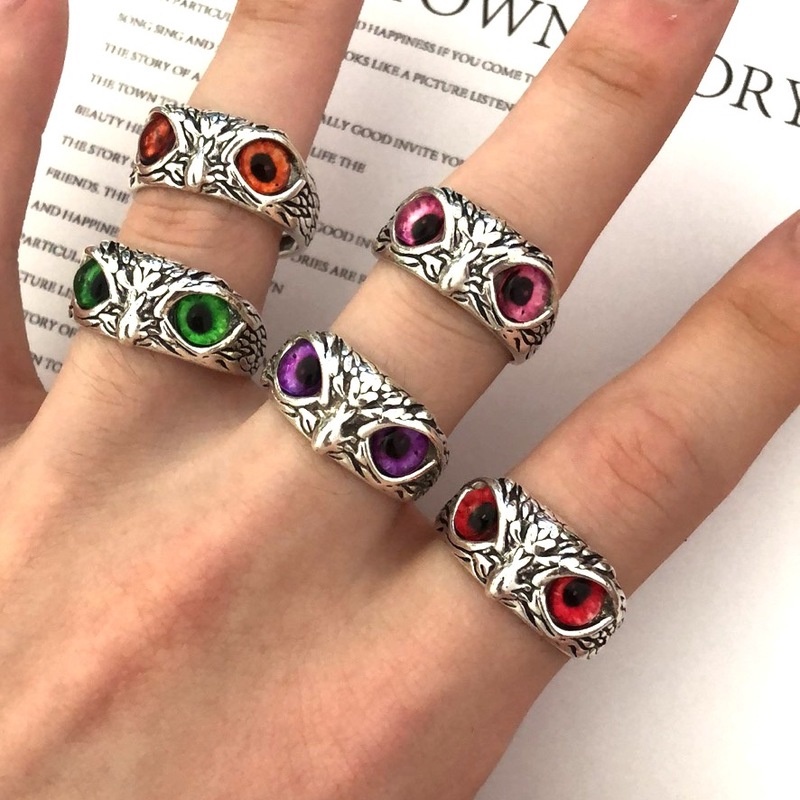 Retro Simple Adjustable Demon Eye Owl Rings For Women And Men / Multicolor Hip Hop Animal Finger Ring