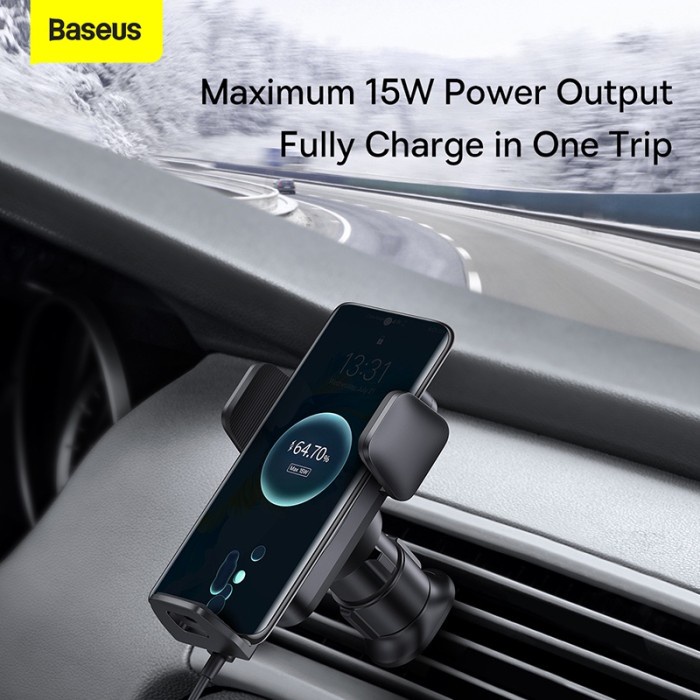 Baseus Car Mount Holder Mobil Fast Wireless Charger 15w Auto Clamp
