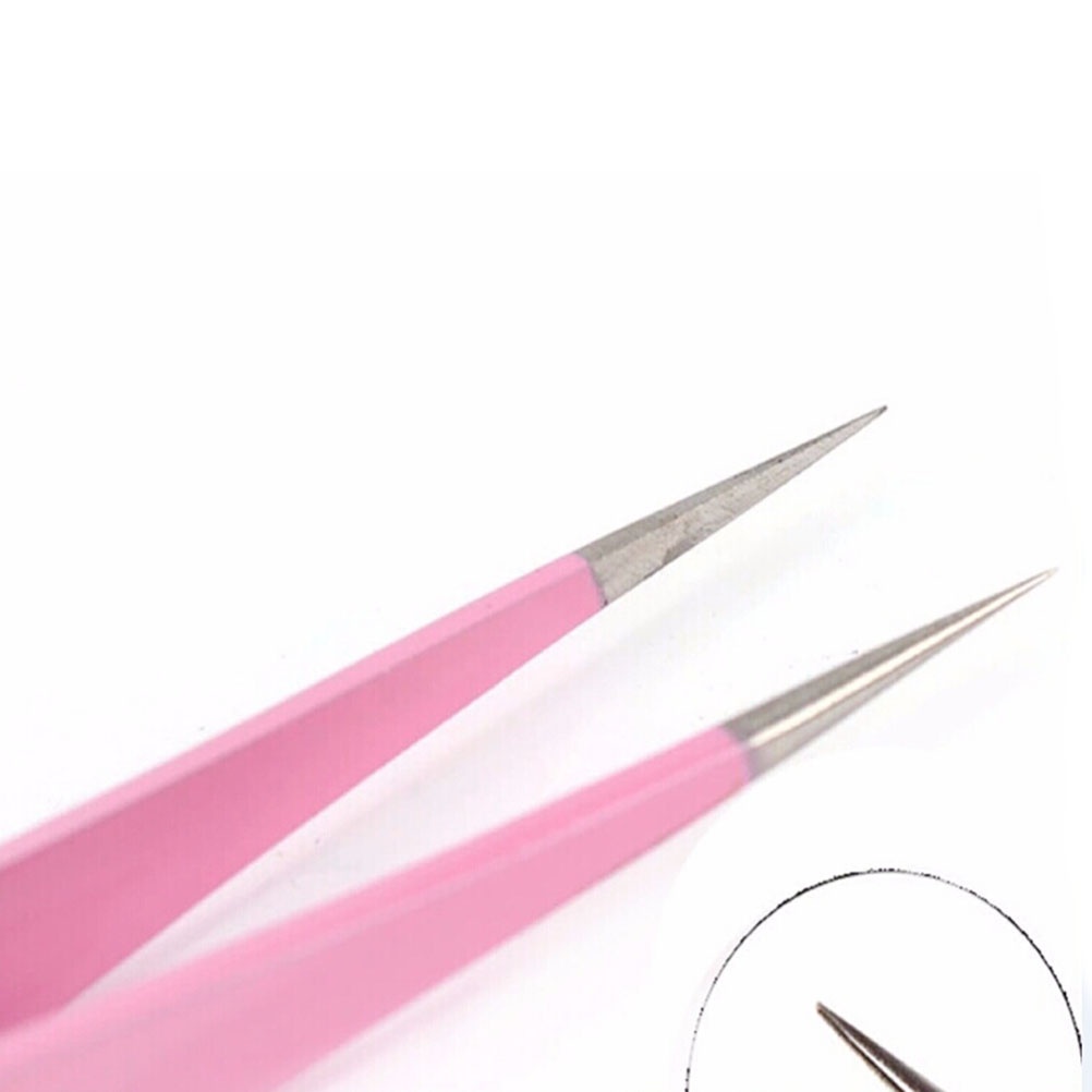 2pcs Penjepit Bulu Mata Extension Bahan Steel Warna Pink