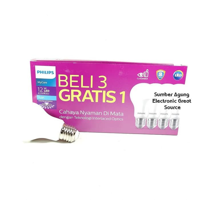 Lampu LED 12W Philips MyCare Bundle 3Gratis1 Cahaya Putih Philips