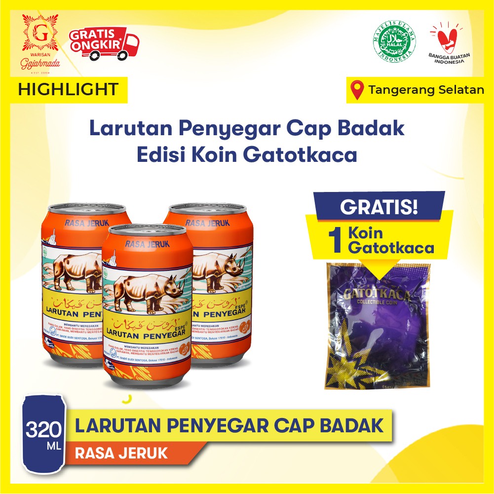 Larutan Penyegar Cap Badak Jeruk, 3 x 320ml | Free 1 Koin Gatotkaca