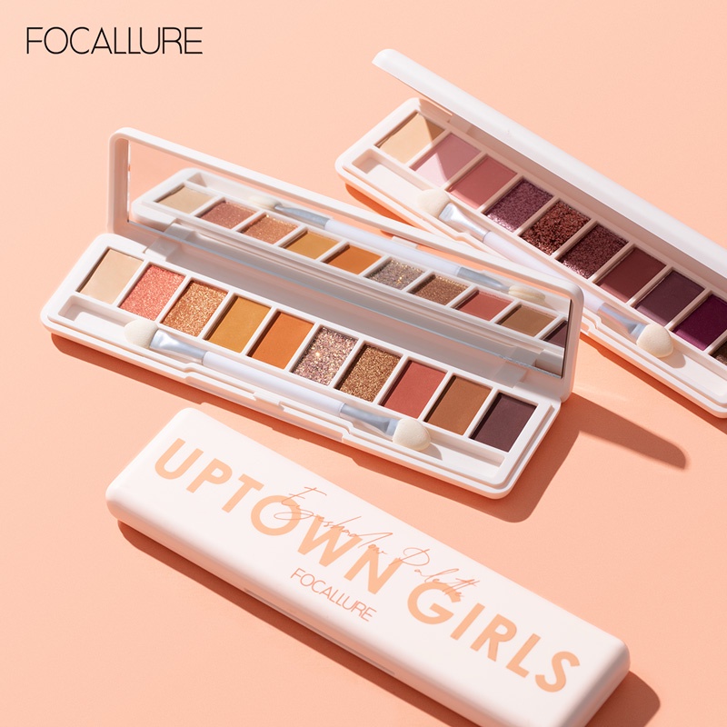 FOCALLURE 10 Shades Eyeshadow Palette Giltter Eyeshadow Palette High Pigment Easy To Blend Long Lasting Eye Shadow