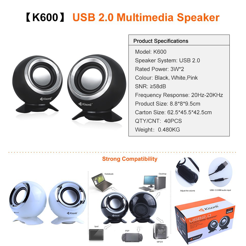 Salon Aktif Speaker Mini 2.0 Komputer Laptop With Switch Volume Control K600 -XOBOX