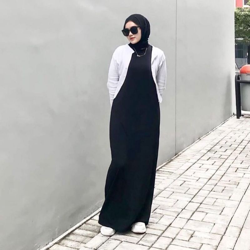 INNER DRESS Span Panjang Tanpa Lengan Kerah Bulat Spandek Jersey Premium Outfit Wanita Terbaru Kekinian