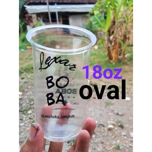 sablon gelas plastik 18oz oval cup STARINDO