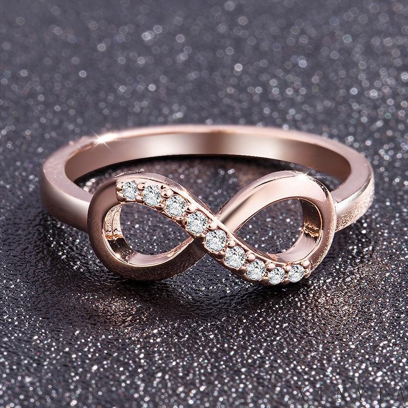 Cincin Desain Angka 8 Bahan Metal Hias Kristal / Berlian / Zircon Gaya Mewah / Simple Untuk Wanita