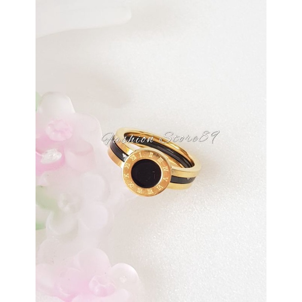 Cincin Fashion List Black Romawi Cincin Branded Titanium gold impor Fashion