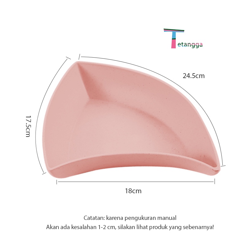 Piring Plastik Segi Tiga / Piring Segi Piring Makan Saji Wheatstraw BPA free Warna Pastel Piring Makan