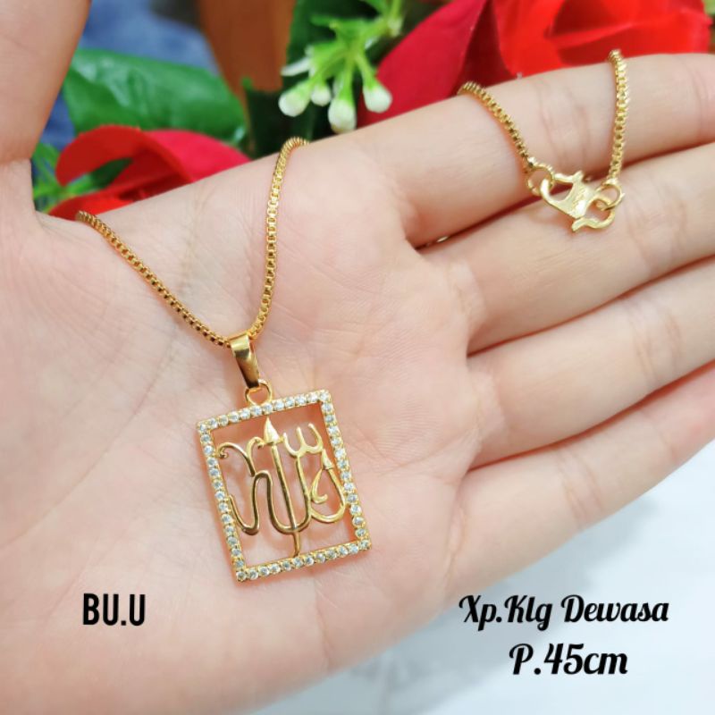 Kalung Dewasa  motif kotak Gold&amp;Silver berlafat Allah SWT,tidak karat *COD*