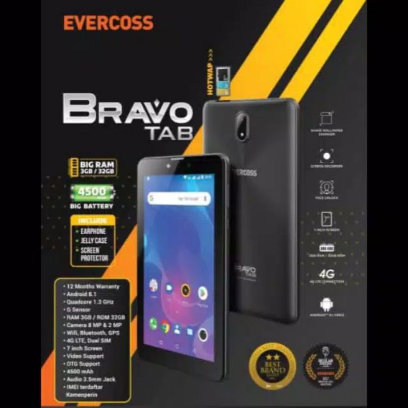 TABLET SEKOLAH EVERCROSS BRAVO TAB U70C RAM 3/32 ANDROID 8.1