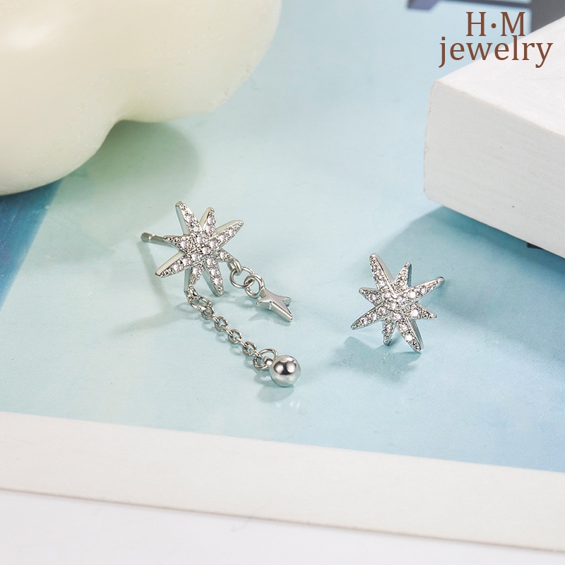 Anting Tusuk Sterling Silver 925 Desain Bintang Asimetris Untuk Wanita