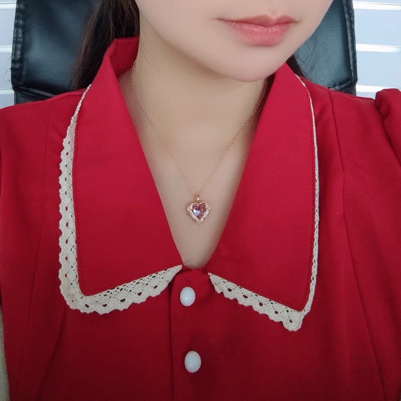 kalung titanium hati mewah diamonde baru mata biru ungu