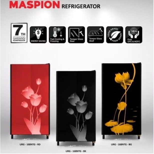 Maspion Kulkas 1 Pintu 168 Liter Tempered Glass URG-168NTG URG 168NTG