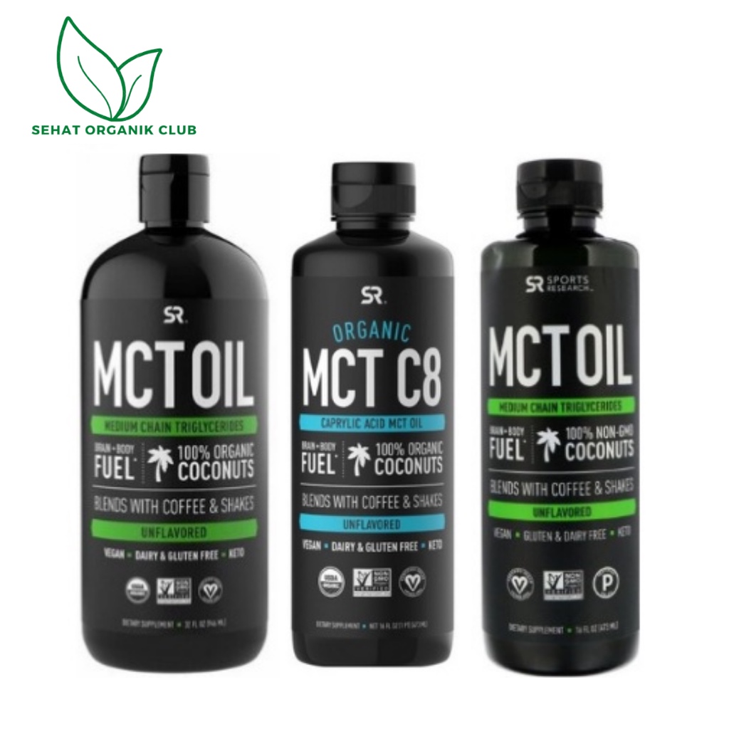 Sports Research MCT Oil Unflavored 473 ml ; MCT Oil Unflavored 946 ml Vegan ; MCT C8 Unflavored 473 