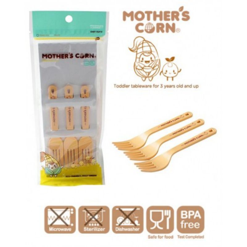 Mother's Corn Cutie Spoon / Cutie Fork Set isi 3pc - Sendok Makan Anak isi 3pc