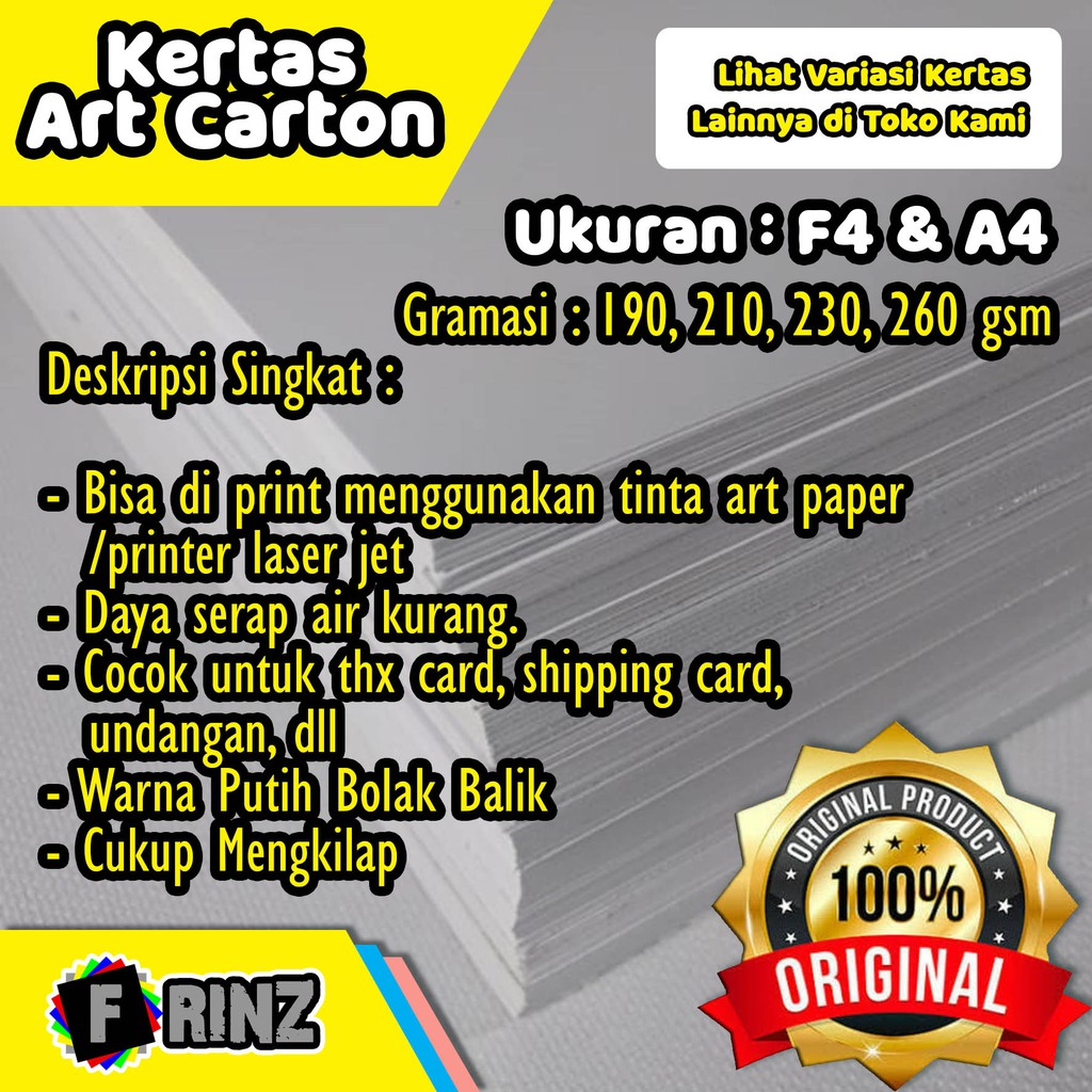 Jual Karton Art Carton Karton Art Paper F4 A4 / Cartoonart High Quality ...