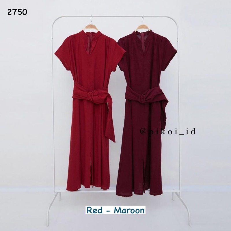 Dress merah imlek cny / dress katun linen wanita / dress maci cantik pesta /  dress maroon ikat 2750