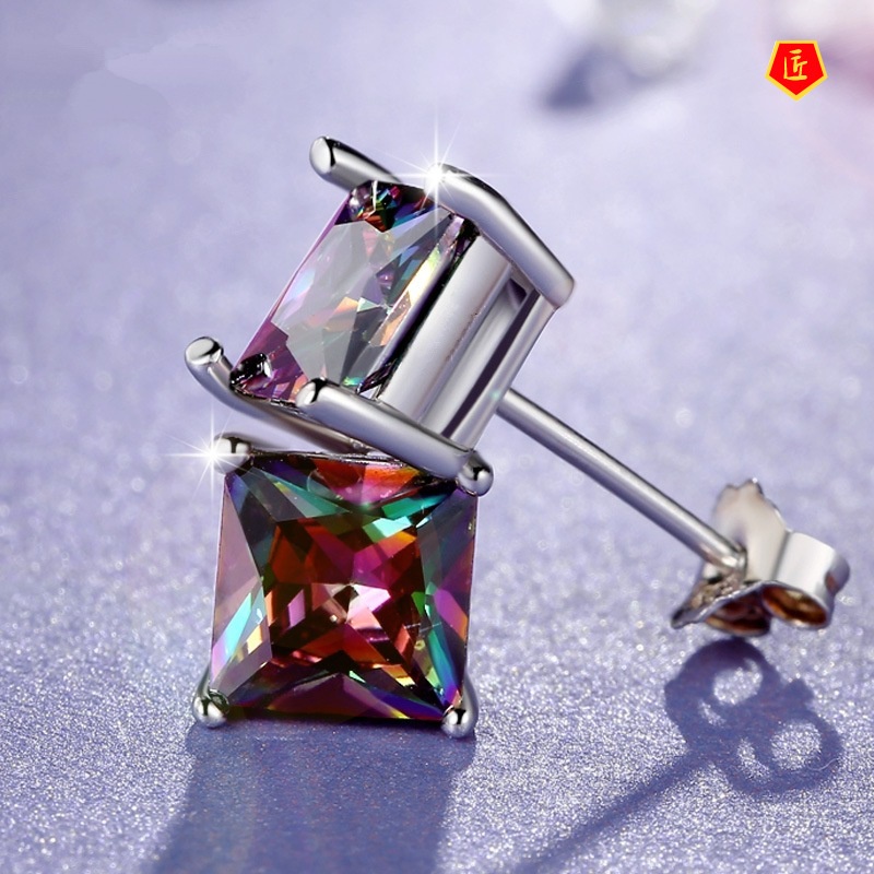 [Ready Stock]S925 Silver Personalized Classic Rainbow Color Gemstone Earrings