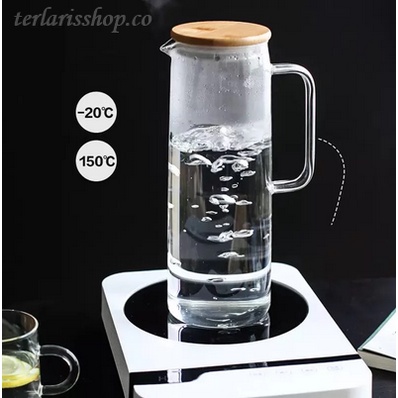 Teko Kaca Teko Pemanas Air |Botol Kulkas Tempat Air Minum Teh |Teapot Glass Bamboo