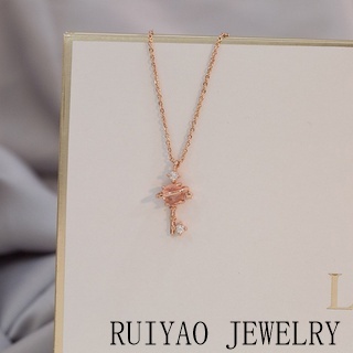Kalung Desain Kunci Langit Berbintang Warna Pink Gaya Korea Untuk Wanita