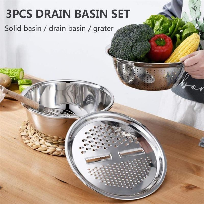 Parutan Baskom Saringan Stainless Steel 3in1 / Tirisan Baskom Cuci Sayur Buah