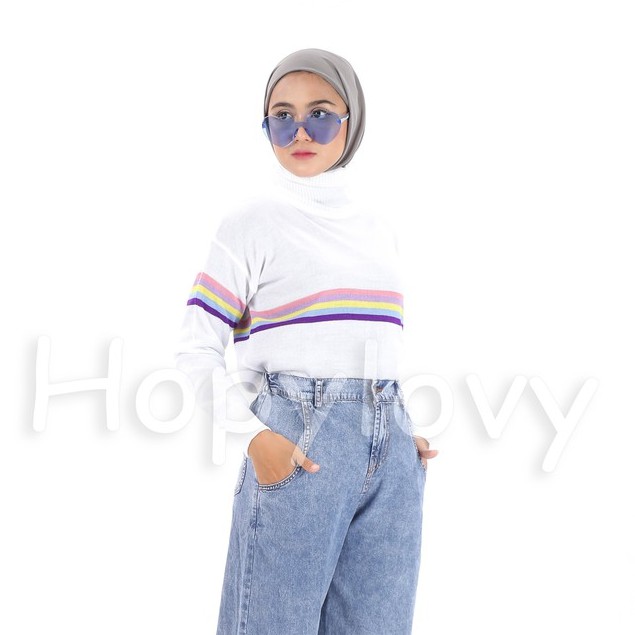 Sweater Wanita Rajut Turtleneck Rainbow Meilina HOPYLOVY SALE | Sweater Rajut| Outer Rajut