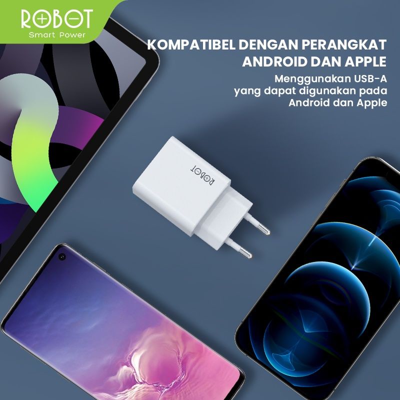 VroffStore Robot Singel Port Quick Charger RT-F1 RT F1 RTF1 Fast Charging Original Micro Usb Tipe C Lightning - All Handphone Murah Bergaransi