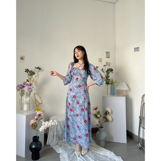 KANON - Erena Floral Summer Dress - Dress rayon pantai musim panas maxi motif bunga