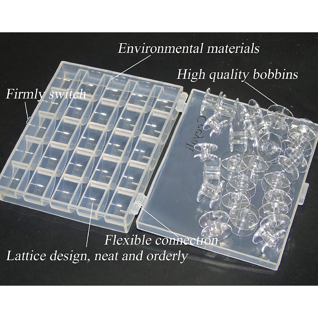 50 Pcs Bobbins Replacement Transparent Plastic with Storage Case Empty Spool Sewing Machine Accessories Tools For Home Sewing Transparent Plastic