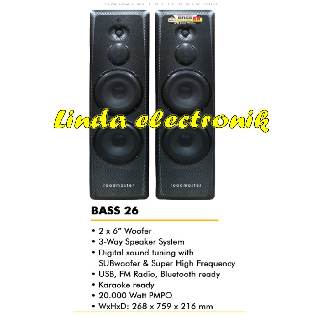 speaker aktif roadmaster bass 26 bass26 blutooth usb original