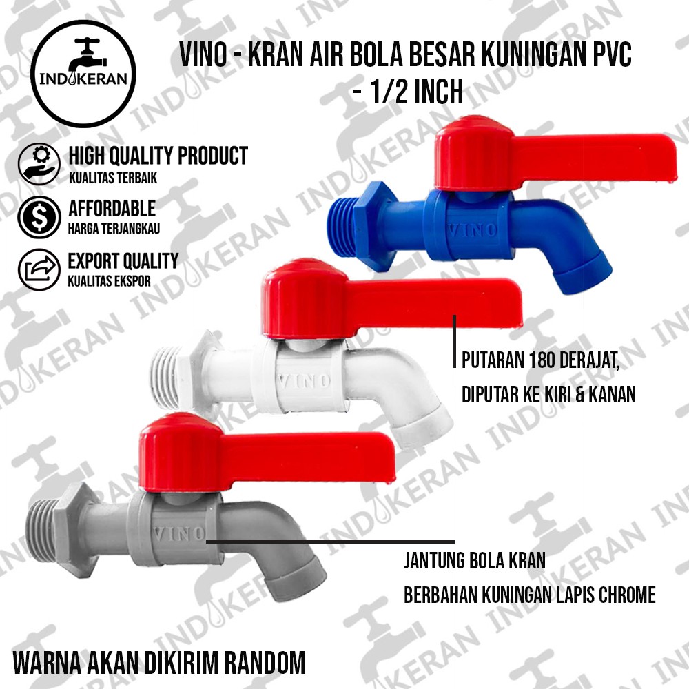 VINO - Kran Air Bola Besar Kuningan PVC - 1/2 Inch