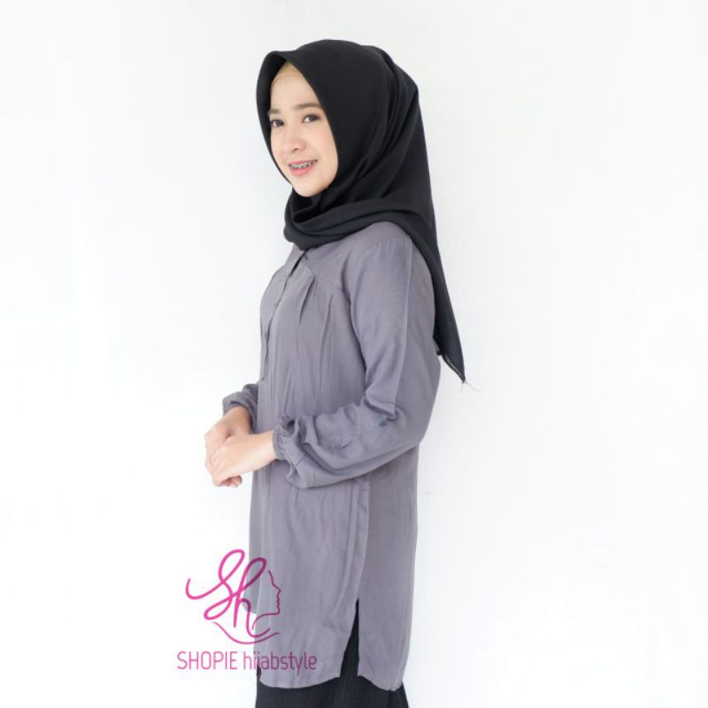 Blus Polos Abu Tua - Blouse Polos Rayon -Deep Grey - Fathin Basic - Blus Adem - SHOPIE Hijabstyle-1