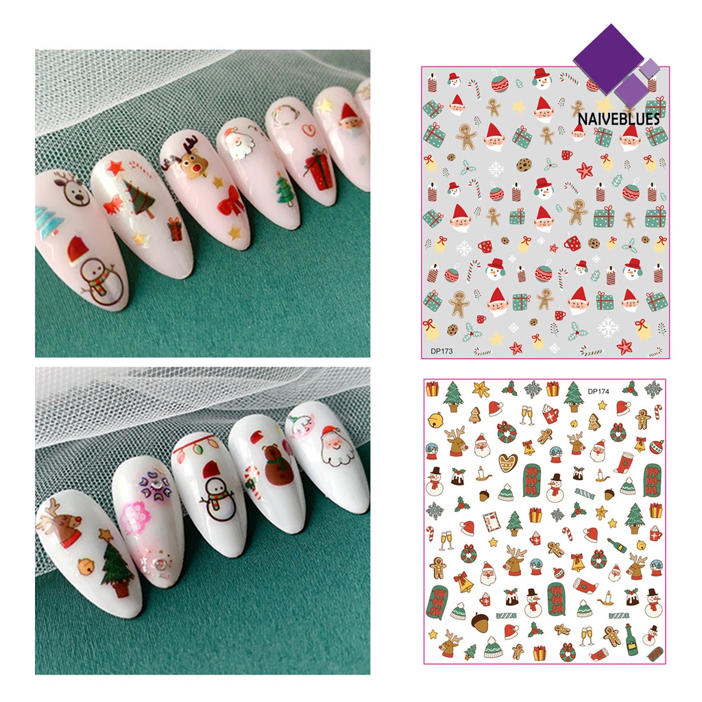 Naiveblue &gt; Stiker Kuku Motif Kartun Natal Untuk Nail Art