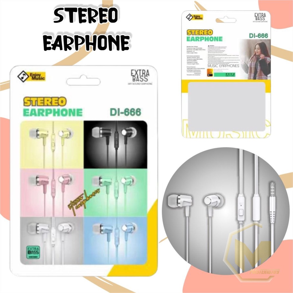 Earphone Headset Hf headsfree macaron piston super BASS DI666 for oppo Samsung vivo xiaomi Infinix realme MA3033