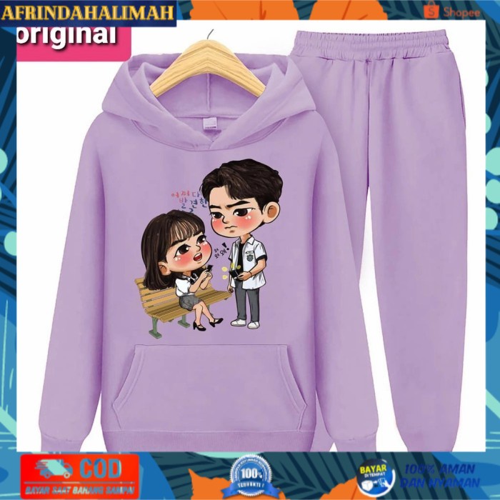 

{TERBARU} Setelan Sweater Hoodie SCHOOL KIDS/Set Sweater Anak/Size S,M,XL - scool lilac, S (5-6 thn)