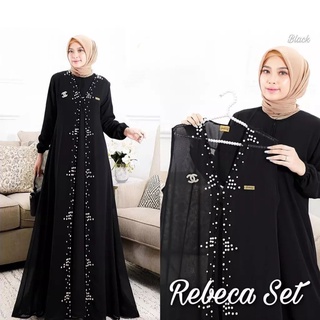 Rebeca Set / Gamis Ceruty Babydoll Set Outer Aplikasi Mutiara / Pakaian Muslim Wanita / Set Baju Muslim / EF