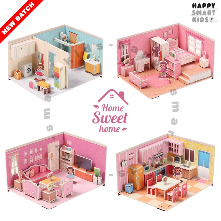 DIY 3D Foam Puzzle Interior Rumah Ukuran BESAR Mainan Edukasi Anak Merakit Montessori 3+ Mainan Anak