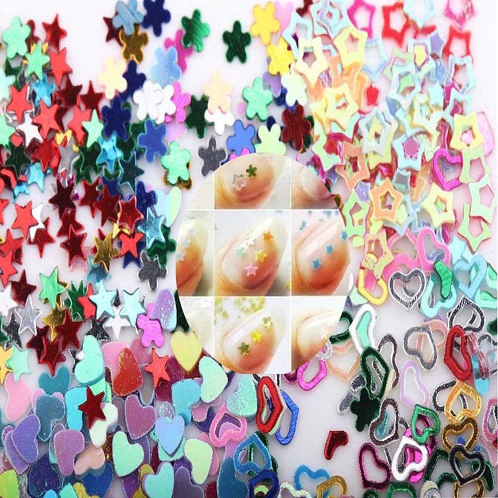 【TERSEDIA &amp; COD】5000 pcs Campuran Flash Jantung Bintang Bunga Sequin Sticker Applique Kuku DIY 3mm