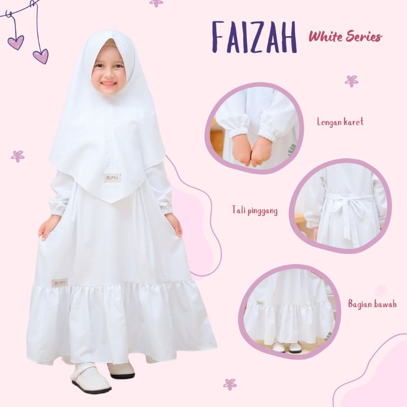 READY Bisa COD Baju Muslim Gamis dan Jilbab Anak Sekolah Anak SD warna Putih Faizah Arrin Azzarin ka