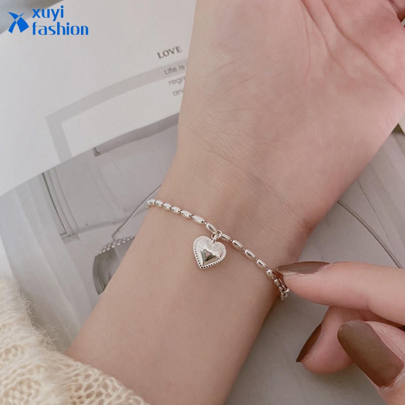 Gelang Rantai Manik-Manik Liontin Hati Warna Silver Untuk Wanita