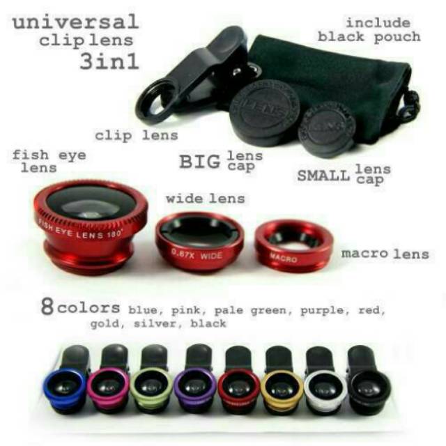 Lensa Smartphone jepit 3IN1 (micro, wide, fish eye) GOOD PRODUCT