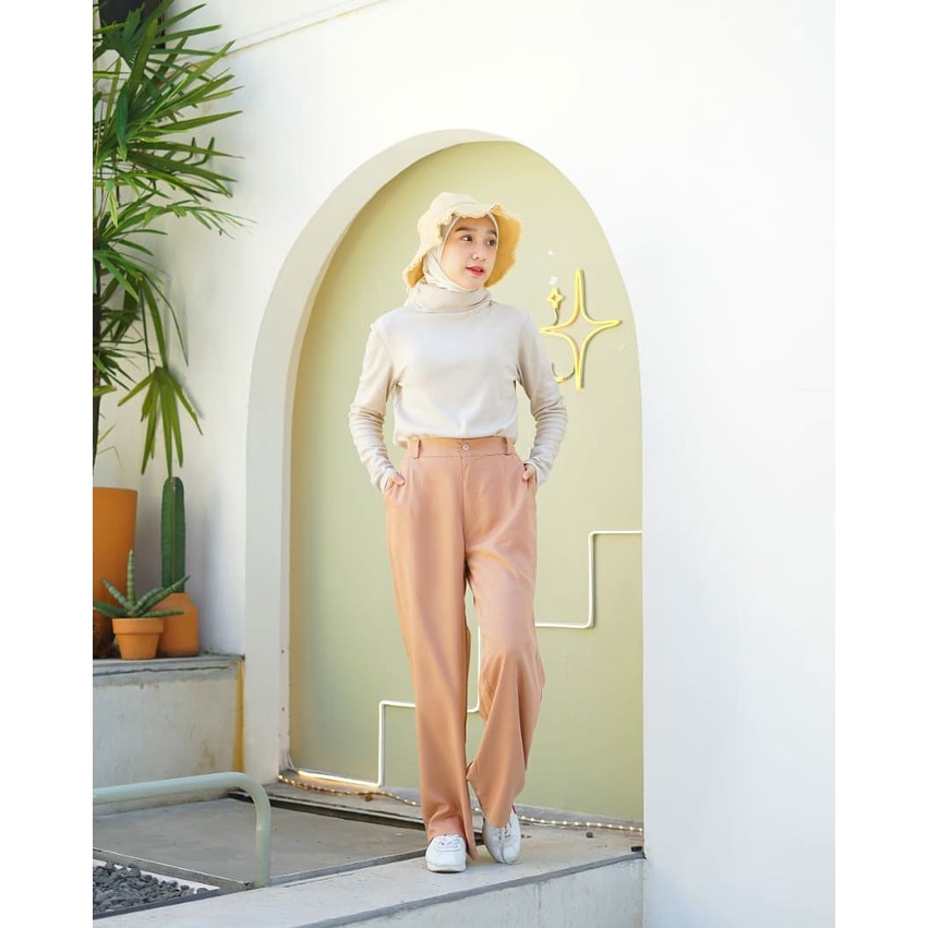 ZEVA PANTS Kulot Rayon Twill Jumbo / Kulot Rayon Premium / High Waist Saku Pinggir Aktif / Bawahan Celana Kulot Fashion Wanita Muslim-7