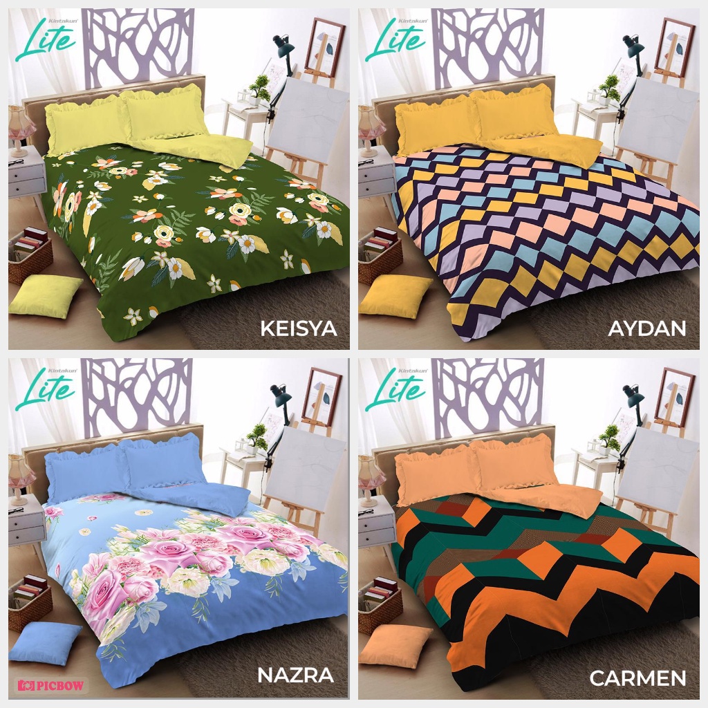 Bedcover Set Kintakun LITE Sprei Rumbai &amp; Sprei Flat Motif Hibiscus, Cerchio, Moss Phlox, Triangolo, Amarilis, Gardenia, Marcarote, Mosaic, Pua Pua, Sunsprite, Twisty, Traccia, Laila, Keisya, Paragon, Vista, Olin, Aydan, Ami, Carmen, Kejora, Nazra