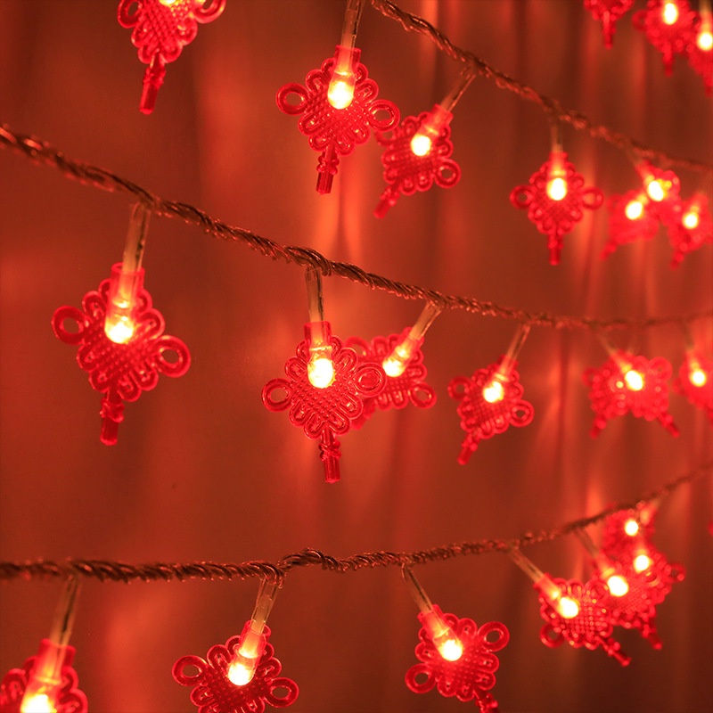 [1.5 Meter Red Chinese Knot Lantern Spring Festival LED String Lights][Battery Powered Copper Wire Starry Fairy Lights For New Year Party]