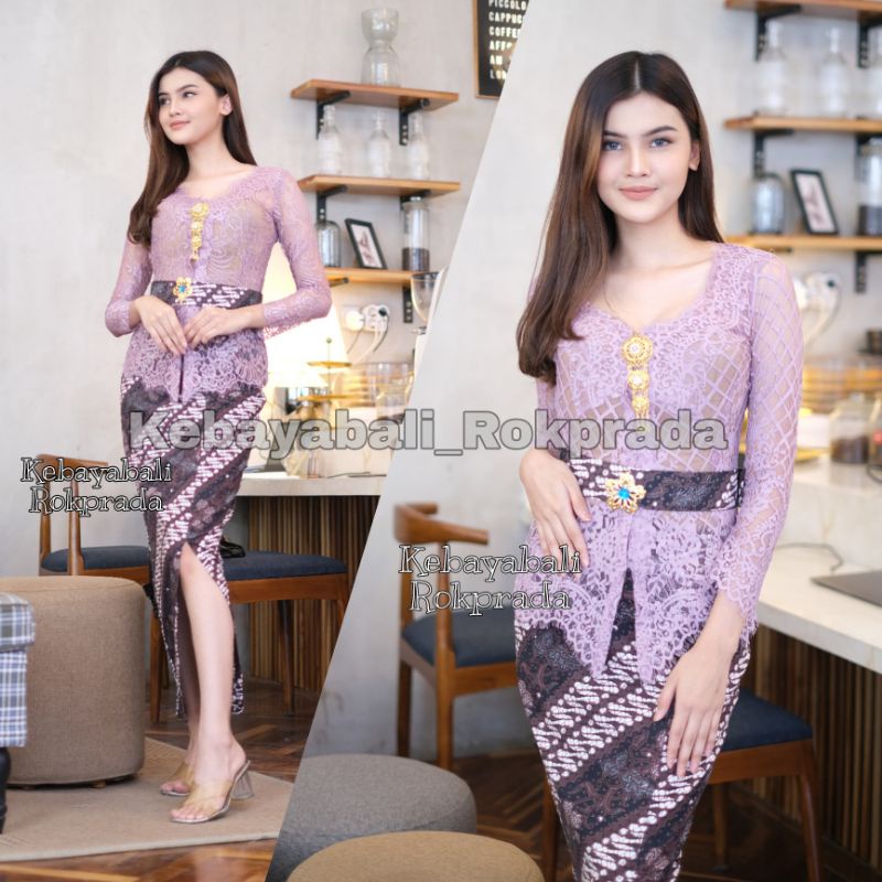 KEBAYA BALI SATU SET KEBAYA LEHER V SEMI ITALY NORVINA MOTIF KOTAK KOTAK PANJANG KEBAYA MODERN MURAH