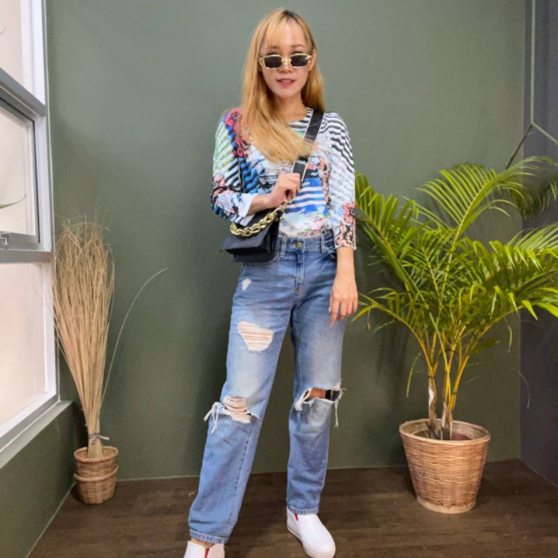 Noda Print Perahu - Blouse Lengan Panjang 3/4 - Atasan Wanita Motif Adem PC52