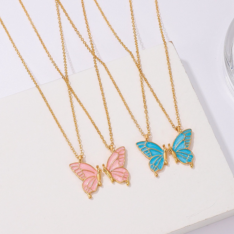 2pcs / Set Kalung Rantai Panjang Liontin Kupu-Kupu Motif Best Friend Forever Untuk Wanita / Hadiah Ulang Tahun