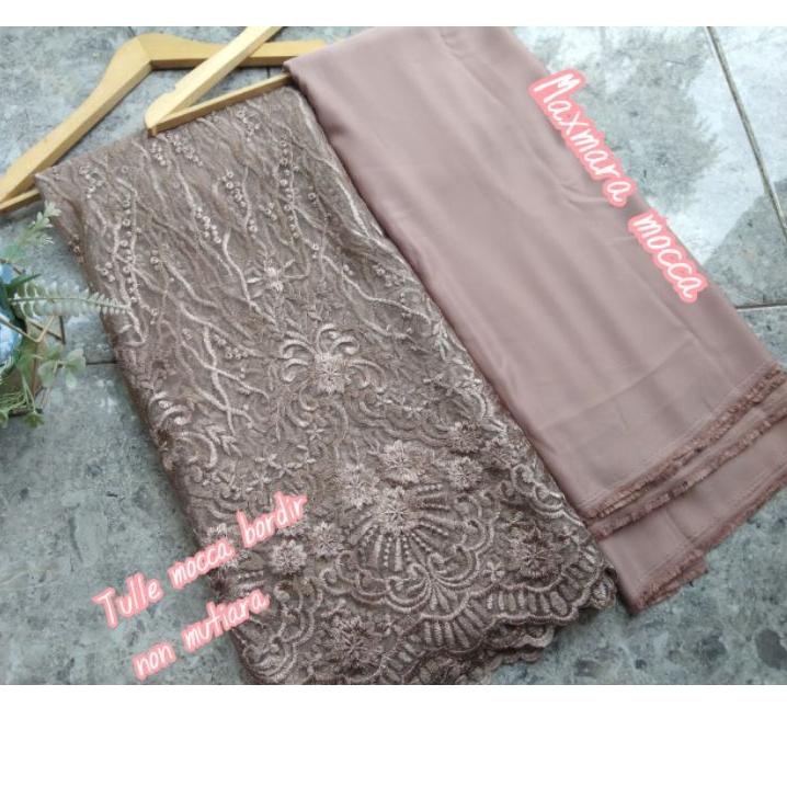 Ready banyak KAIN BROKAT TULLE TILE BORDIR NON MUTIARA SERAGAMAN BRIDEMAIDS LILAC PER SETENGAH METER