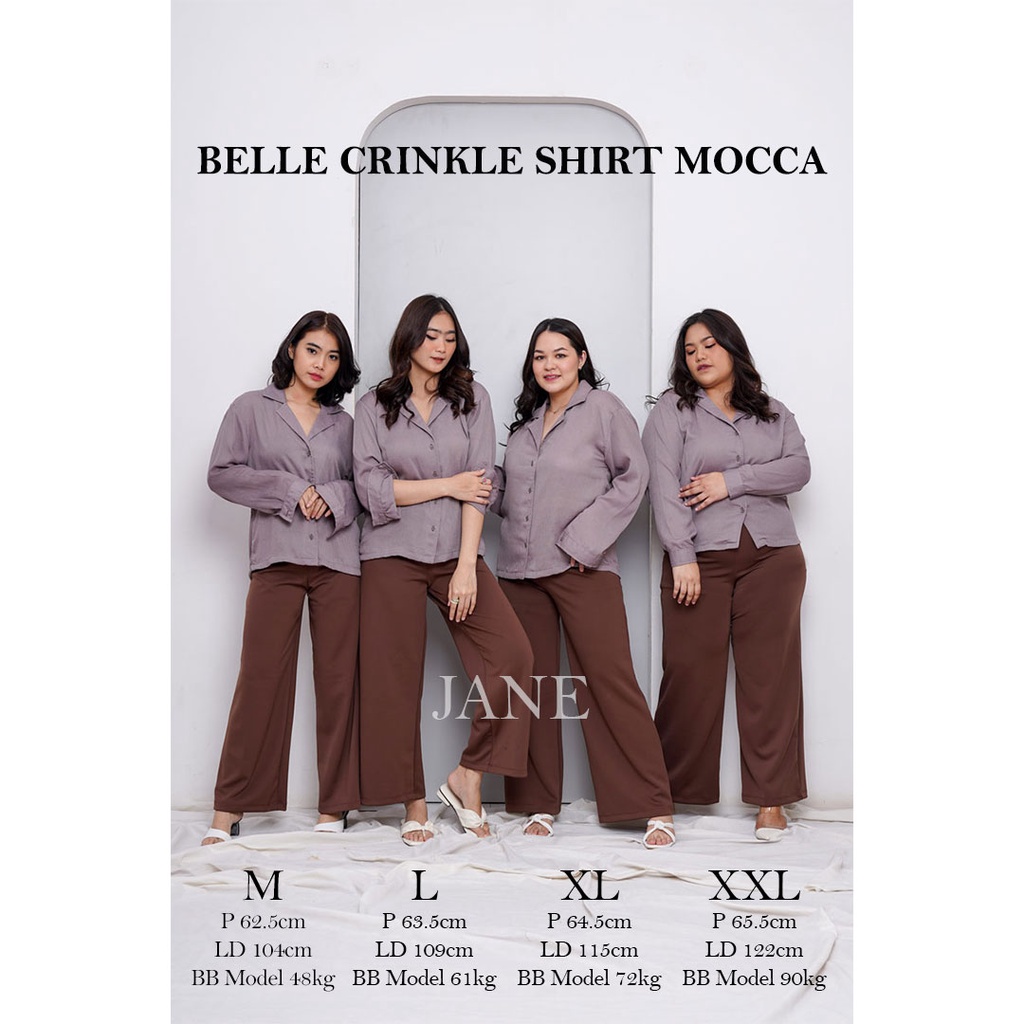 JANE COLLECTION || Atasan Wanita Hitam Kemeja Oversize Bigsize Kemeja Kerja Wanita Putih Kemeja Basic Polos Lengan Panjang Kancing Busui M L XL XXL Belle Crinkle Shirt