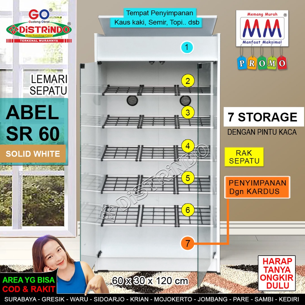 DISTRINDO Rak Sepatu Kaca Minimalis 2Pintu dengan Laci Penyimpanan